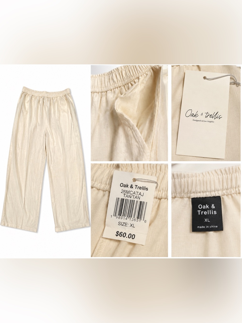 Oak & Trellis Women's Wide Leg Pants in Tan
